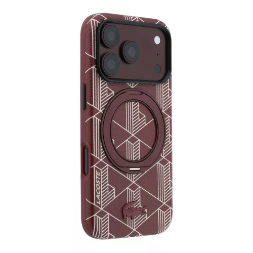 Lacoste PVC Semi Wrap Blend Ring Stand MagSafe tok, Apple iPhone 18 Pro - Burgundy