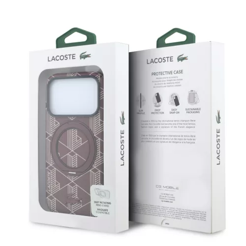 Lacoste PVC Semi Wrap Blend Ring Stand MagSafe tok, Apple iPhone 18 Pro - Burgundy