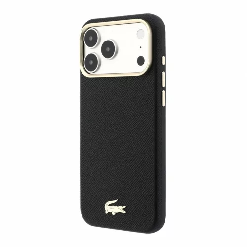 Lacoste PU Leather Champs Elysees Gold Logo MagSafe tok, Apple iPhone 18 Pro - Black