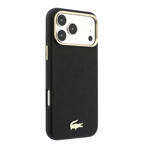 Lacoste PU Leather Champs Elysees Gold Logo MagSafe tok, Apple iPhone 18 Pro - Black
