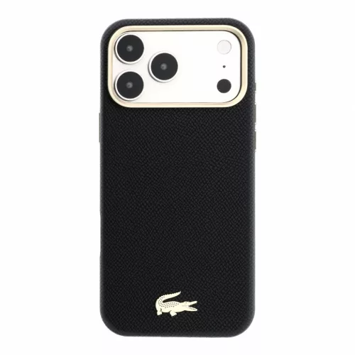 Lacoste PU Leather Champs Elysees Gold Logo MagSafe tok, Apple iPhone 18 Pro Max - Black