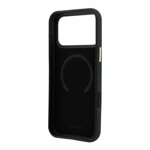 Lacoste PU Leather Champs Elysees Gold Logo MagSafe tok, Apple iPhone 18 Pro Max - Black