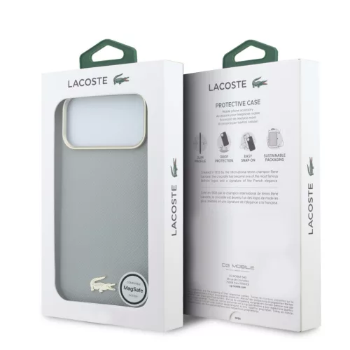 Lacoste Pu Leather Champs Elysees Gold Logo MagSafe tok, Apple iPhone 18 Pro - szürke