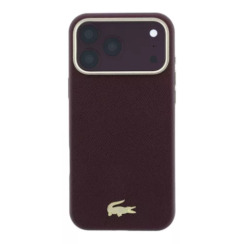 Lacoste Pu Leather Champs Elysees Gold Logo MagSafe tok, Apple iPhone 18 Pro Max - Burgundy