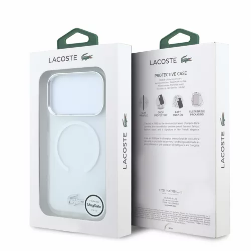 Lacoste IML Frosted Petit Pique Metal Logo MagSafe tok, Apple iPhone 18 Pro - Transparent