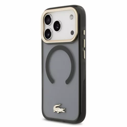 Lacoste IML Shockproof Petit Pique Gold Logo MagSafe tok, Apple iPhone 18 Pro - fekete