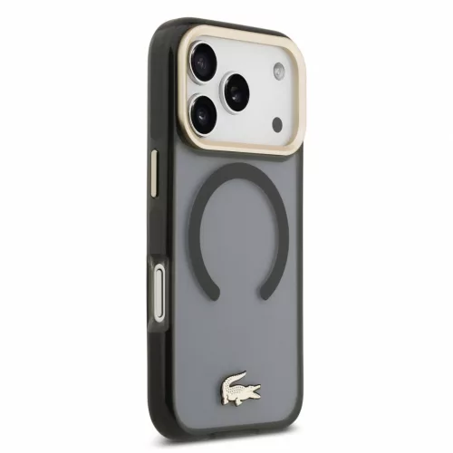 Lacoste IML Shockproof Petit Pique Gold Logo MagSafe tok, Apple iPhone 18 Pro - fekete