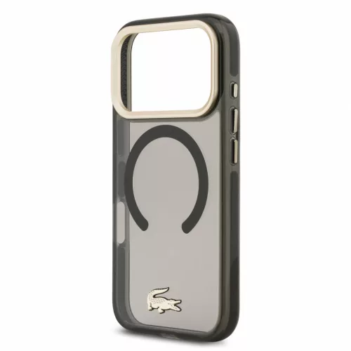 Lacoste IML Shockproof Petit Pique Gold Logo MagSafe tok, Apple iPhone 18 Pro - fekete