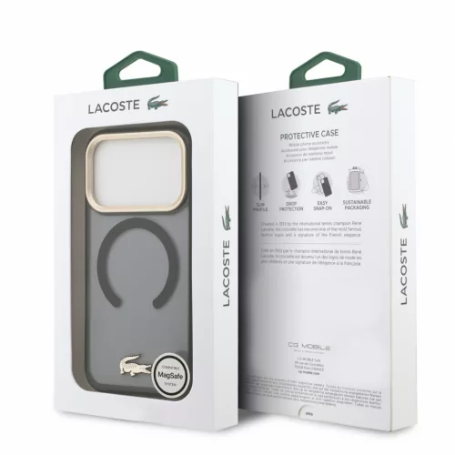 Lacoste IML Shockproof Petit Pique Gold Logo MagSafe tok, Apple iPhone 18 Pro - fekete