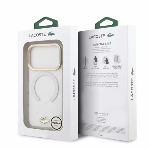 Lacoste IML Shockproof Petit Pique Gold Logo MagSafe tok, Apple iPhone 18 Pro - Transparent