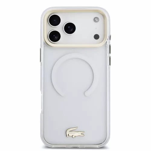 Lacoste IML Shockproof Petit Pique Gold Logo MagSafe tok, Apple iPhone 18 Pro Max - Transparent