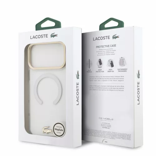 Lacoste IML Shockproof Petit Pique Gold Logo MagSafe tok, Apple iPhone 18 Pro Max - Transparent