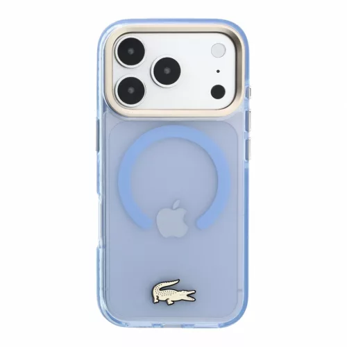 Lacoste IML Shockproof Petit Pique Gold Logo MagSafe tok, Apple iPhone 18 Pro - kék