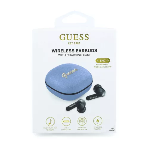 Guess PU Grained Script Metal Logo ENC vezeték nélküli fülhallgató – kék