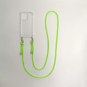 iPhone 15  TPU+PC Átlát.tok,Neon Zöld zsinórral