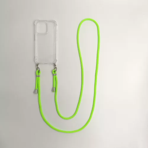 iPhone 15  TPU+PC Átlát.tok,Neon Zöld zsinórral
