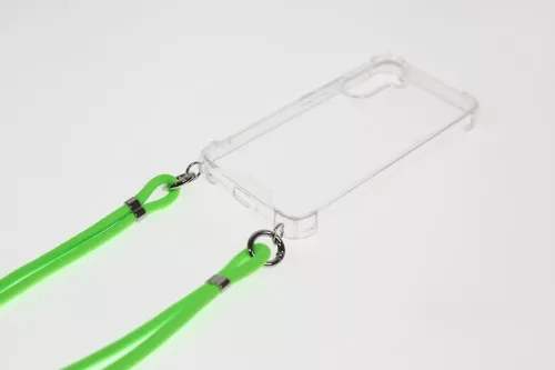iPhone 15 Plus TPU+PC Átlát.tok,Neon Zöld zsinórral