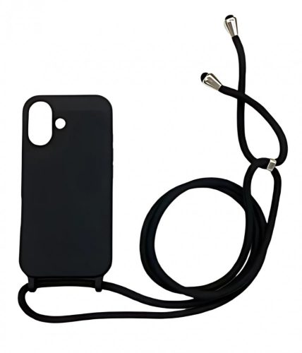 iPhone 16  TPU+PC Fekete tok,Fekete zsinórral