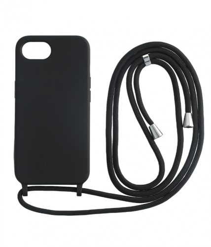 Iphone 16e TPU+PC fekete tok,Fekete zsinórral