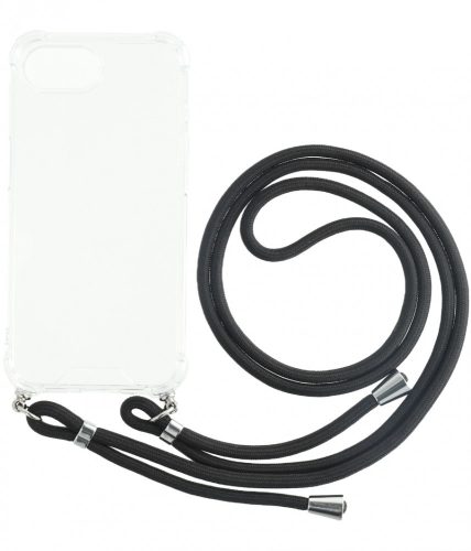 Iphone 16e  TPU+PC átlátszó tok,Fekete zsinórral