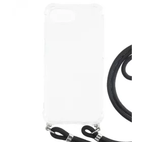 Iphone 17e/16e  TPU+PC átlátszó tok,Fekete zsinórral
