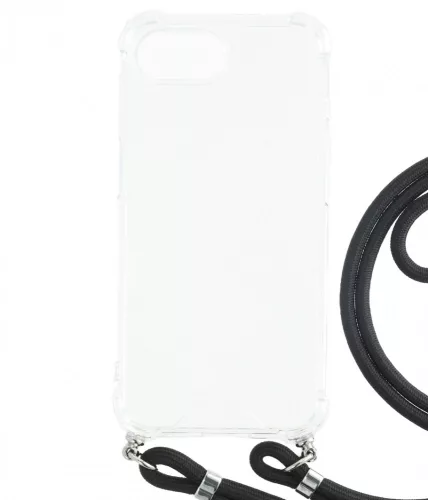 Iphone 17e/16e  TPU+PC átlátszó tok,Fekete zsinórral