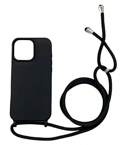 iPhone 16 Pro TPU+PC Feket tok,Fekete zsinórral