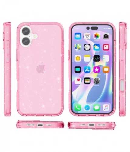 Iphone 16 csillámos szilikon hátlap, Pink