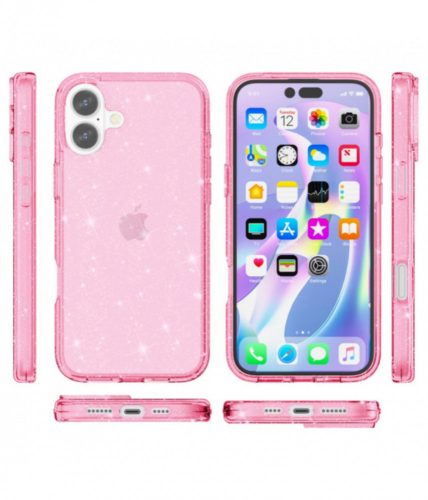 Iphone 16 Pro csillámos szilikon hátlap, Pink