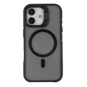 iPhone 17 mágneses kamera kitámasztós tok, Fekete
