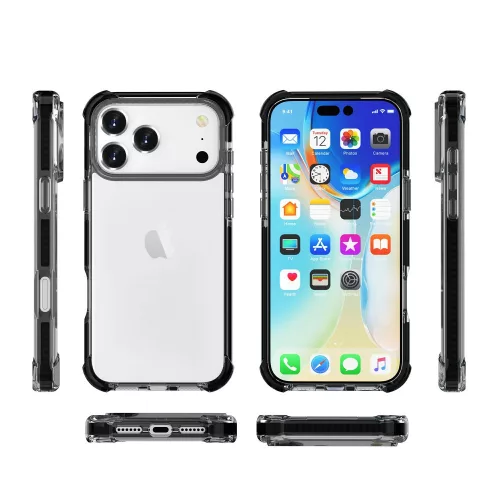 iPhone 17 Pro Max ütésálló szilikon hátlap, Fekete