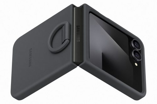 Samsung Galaxy Flip 7 FE Szilikon tok gyűrűvel, fekete