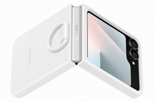 Samsung Galaxy Flip 7 FE Szilikon tok gyűrűvel, fehér