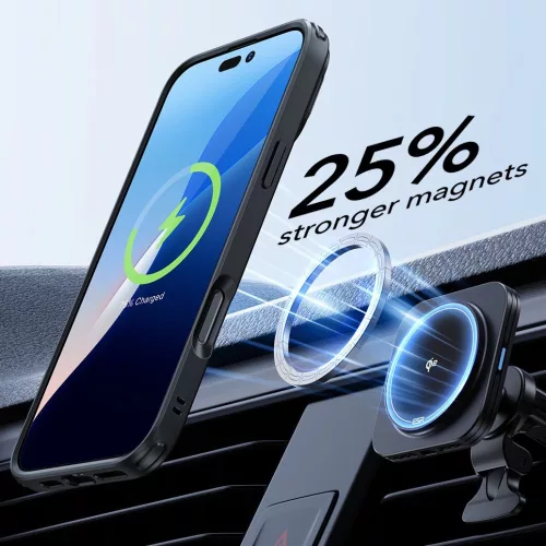 ESR Classic Hybrid Kickstand Halolock MagSafe & Tempered Glass tok kitámasztóval Apple iPhone 16 készülékhez - Átlátszó/fekete