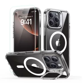   ESR Classic Hybrid Kickstand Halolock MagSafe & Tempered Glass tok kitámasztóval Apple iPhone 16 Pro készülékhez - Átlátszó