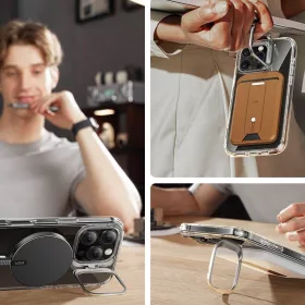   ESR Classic Hybrid Kickstand Halolock MagSafe & Tempered Glass tok kitámasztóval Apple iPhone 16 Pro készülékhez - Átlátszó