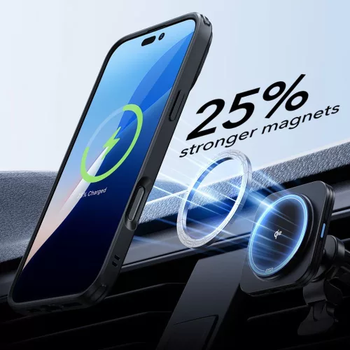 ESR Classic Hybrid Kickstand Halolock MagSafe & Tempered Glass tok kitámasztóval Apple iPhone 16 Pro készülékhez - Átlátszó/fekete