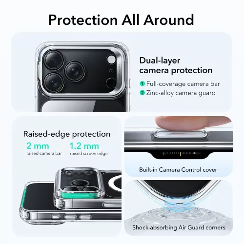 ESR Classic Hybrid Kickstand MagSafe tok Apple iPhone 17 Pro Max készülékhez - Átlátszó