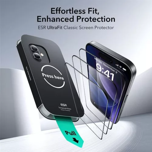 ESR UltraFit Tempered Glass 2-Pack üvegfólia Apple iPhone 16 Pro készülékhez - Fekete