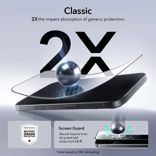 ESR UltraFit Tempered Glass 2-Pack üvegfólia Apple iPhone 16 Pro készülékhez - Fekete