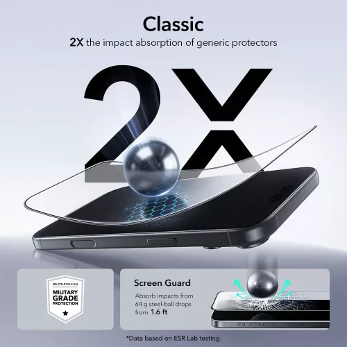ESR UltraFit Tempered Glass 2-Pack üvegfólia Apple iPhone 17 Pro készülékhez - Fekete