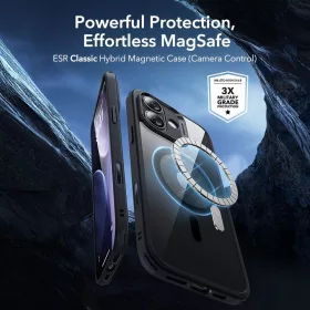   ESR Classic Hybrid MagSafe & Tempered Glass tok Apple iPhone 17 készülékhez - Átlátszó/fekete