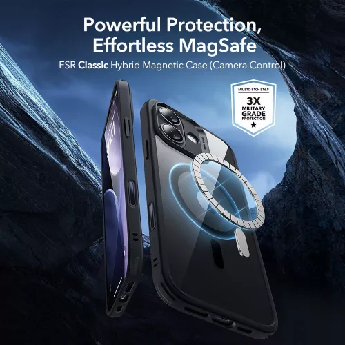 ESR Classic Hybrid MagSafe & Tempered Glass tok Apple iPhone 17 készülékhez - Átlátszó/fekete