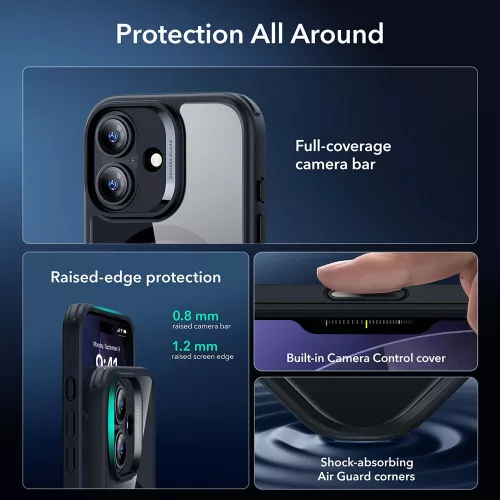 ESR Classic Hybrid MagSafe & Tempered Glass tok Apple iPhone 17 készülékhez - Átlátszó/fekete