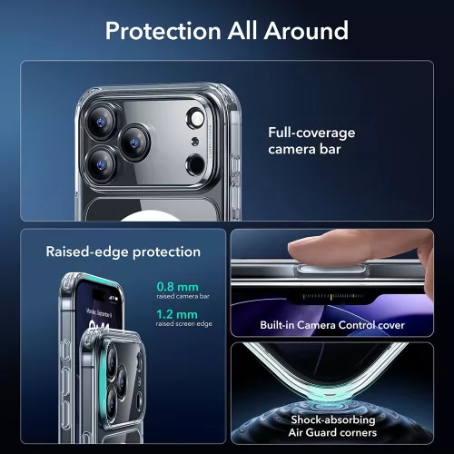 ESR Classic Hybrid MagSafe & Tempered Glass tok Apple iPhone 17 Pro Max készülékhez - Átlátszó