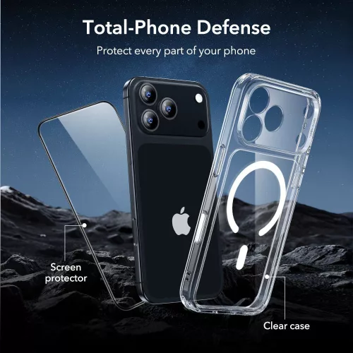 ESR Classic Hybrid MagSafe & Tempered Glass tok Apple iPhone 17 Pro Max készülékhez - Átlátszó