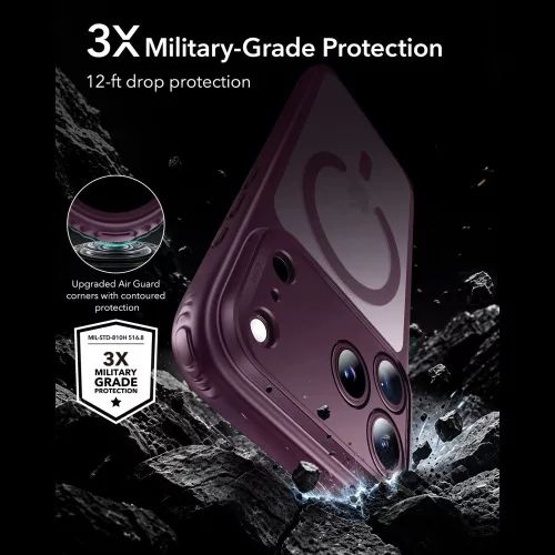 ESR Classic Hybrid MagSafe tok, Apple iPhone 17 Pro / 18 Pro - Frosted Deep Burgundy