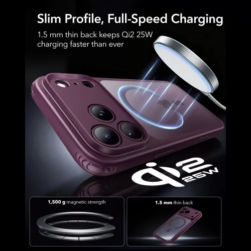 ESR Classic Hybrid MagSafe tok, Apple iPhone 17 Pro / 18 Pro - Frosted Deep Burgundy