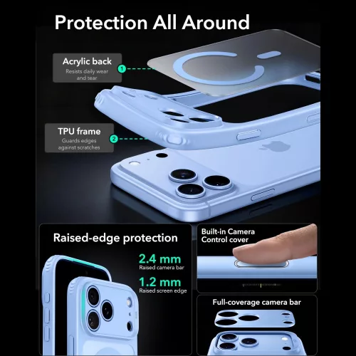 ESR Classic Hybrid MagSafe tok, Apple iPhone 17 Pro / 18 Pro - Frosted Light Blue