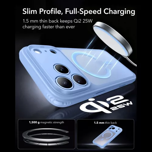 ESR Classic Hybrid MagSafe tok, Apple iPhone 17 Pro / 18 Pro - Frosted Light Blue